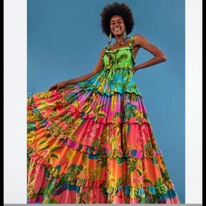 Farm Rio Rainbow Ruffle Teared Maxi